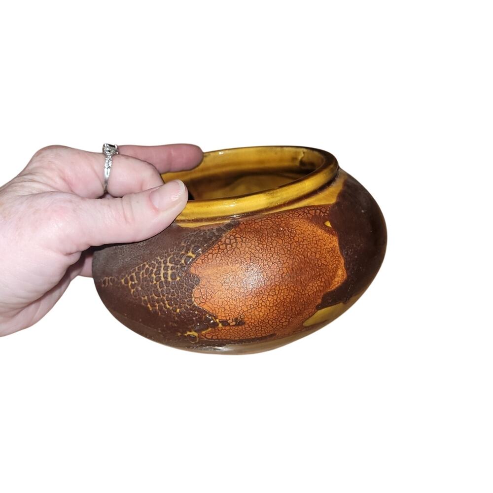 Vtg 70s Royal Hagar Earth Wrap Crackle Lava Glaze Pottery Planter Lot Of 2 Bowls